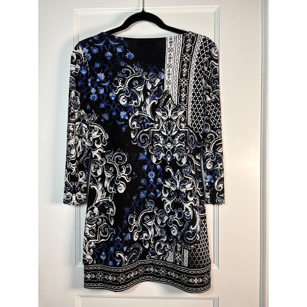 White House Black Market Paisley Floral Batik Shift Dress Black Blue XS - Picture 2 of 4